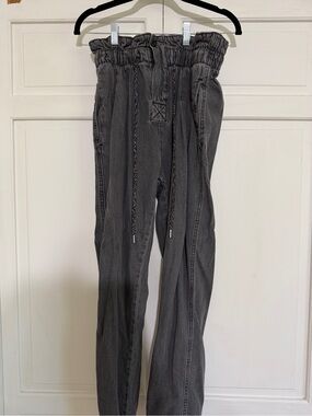 High-Rise Paperbag Waist Women's Jeans - Charcoal Gray